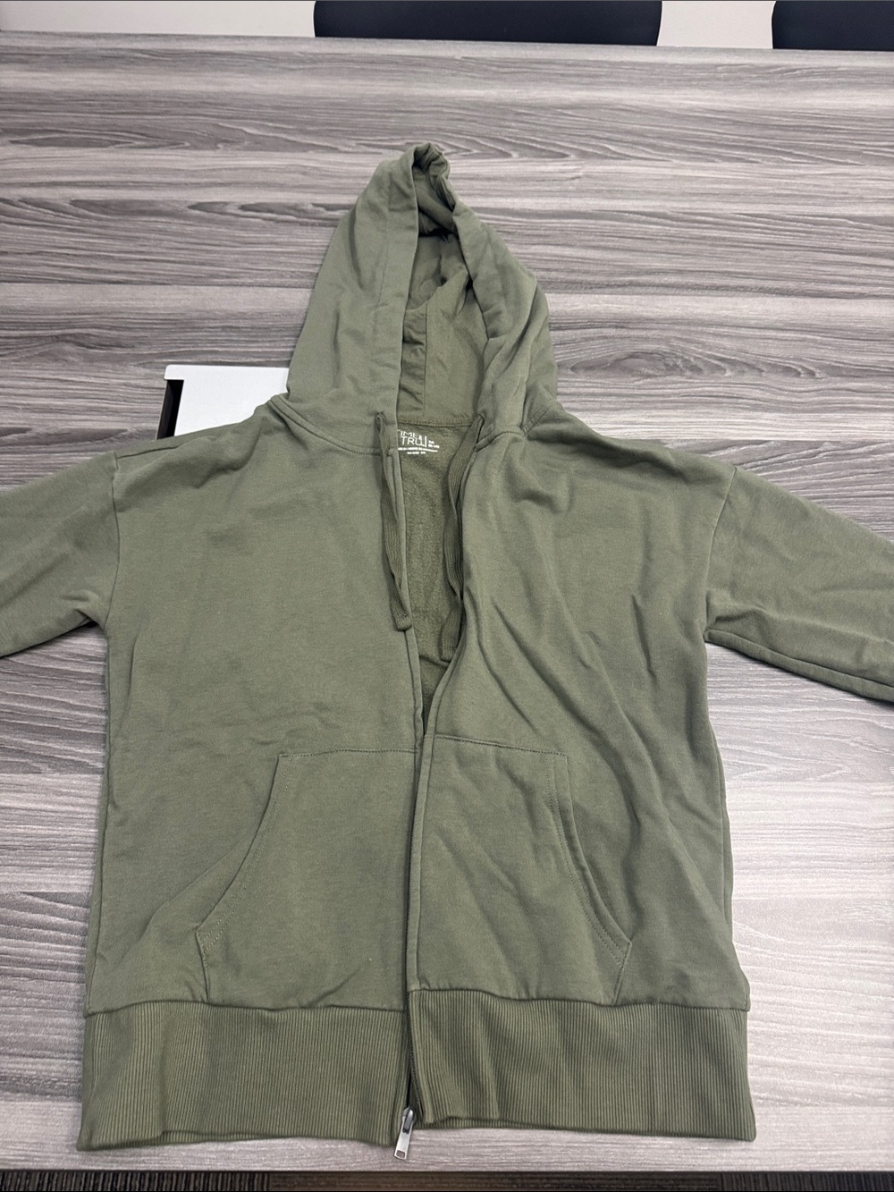 Time and Tru Olive Zip-Up Hoodie with Hood